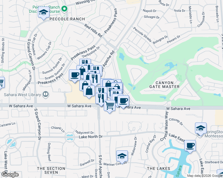 map of restaurants, bars, coffee shops, grocery stores, and more near 2200 South Fort Apache Road in Las Vegas