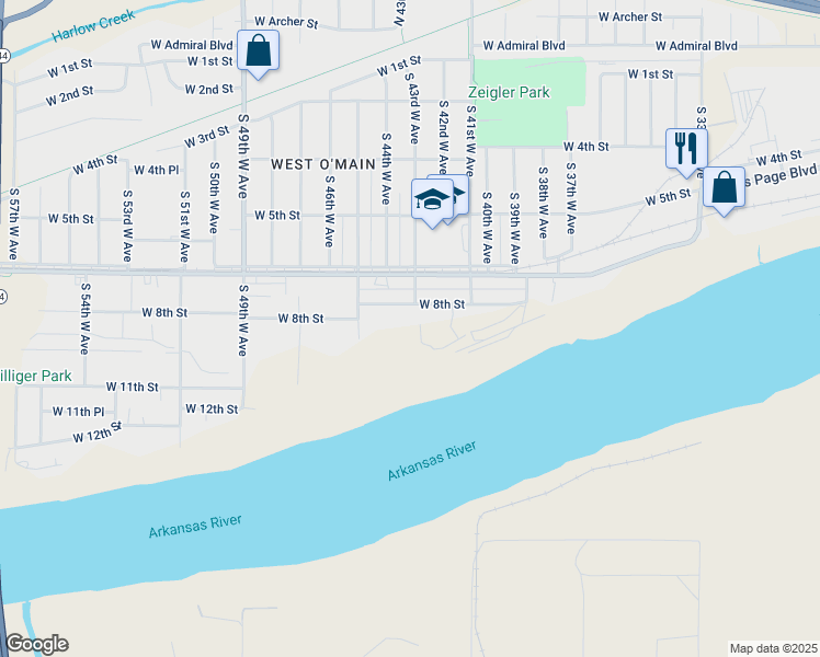 map of restaurants, bars, coffee shops, grocery stores, and more near 4154 West 8th Street in Tulsa