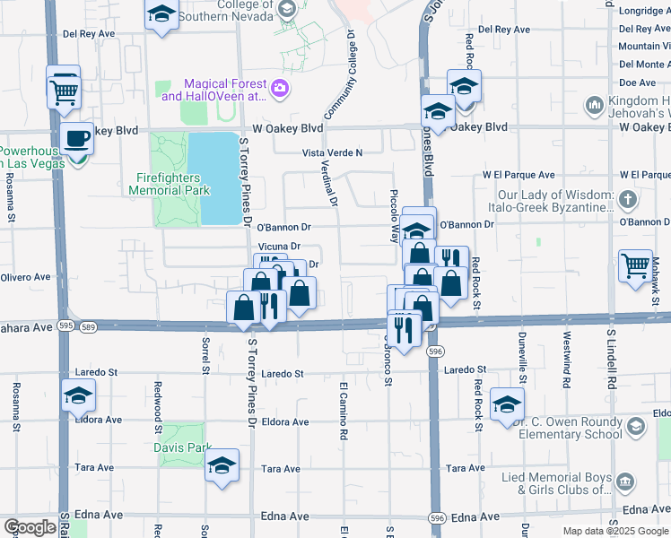 map of restaurants, bars, coffee shops, grocery stores, and more near 2216 Verdinal Drive in Las Vegas