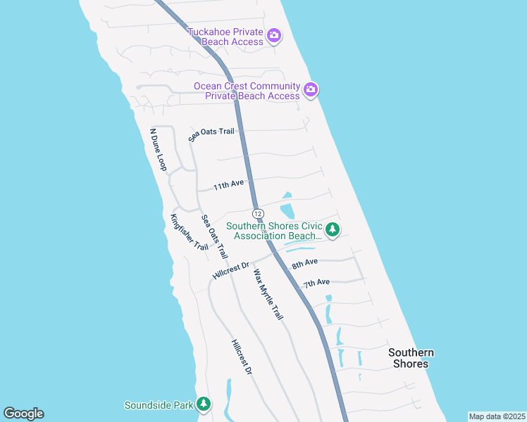 map of restaurants, bars, coffee shops, grocery stores, and more near 27 10th Ave in Southern Shores