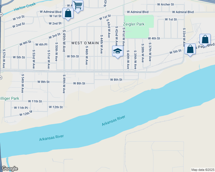 map of restaurants, bars, coffee shops, grocery stores, and more near 4154 West 8th Street in Tulsa