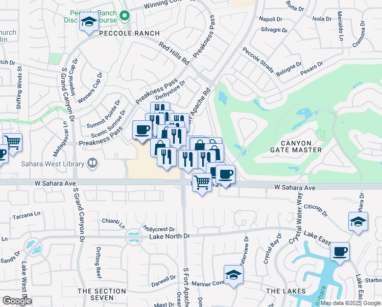 map of restaurants, bars, coffee shops, grocery stores, and more near 2200 South Fort Apache Road in Las Vegas