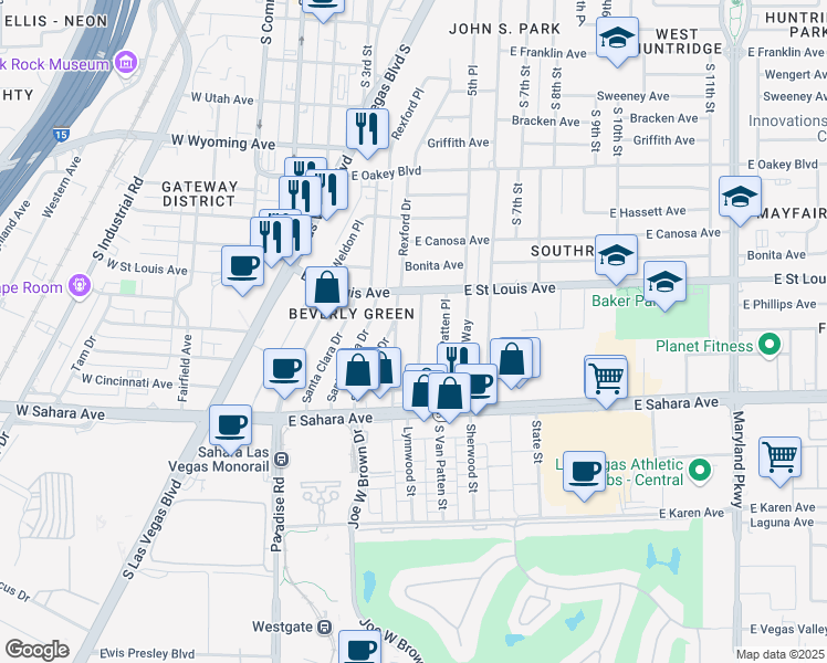 map of restaurants, bars, coffee shops, grocery stores, and more near 2112 Santa Ynez Drive in Las Vegas