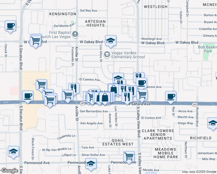 map of restaurants, bars, coffee shops, grocery stores, and more near 4013 El Camino Avenue in Las Vegas