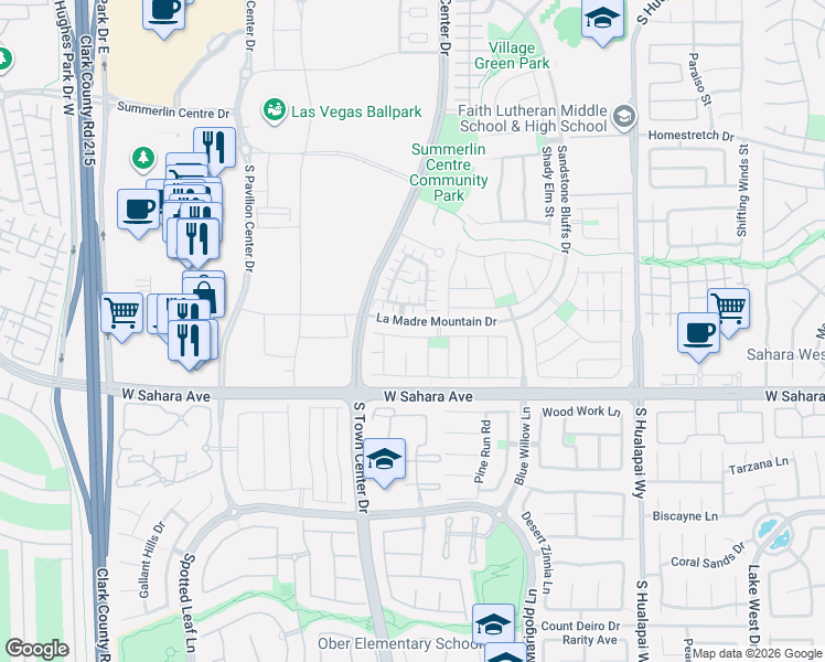 map of restaurants, bars, coffee shops, grocery stores, and more near 10585 Olympic Pine Drive in Las Vegas