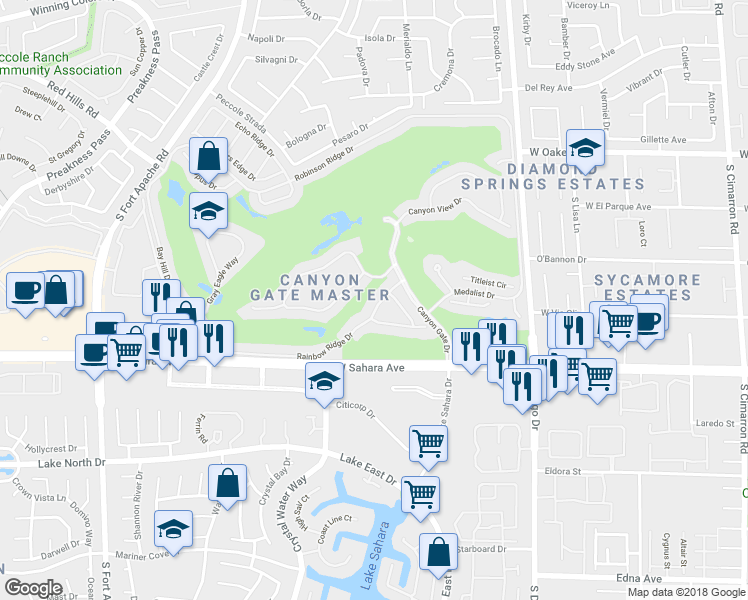 map of restaurants, bars, coffee shops, grocery stores, and more near 8760 Rainbow Ridge Drive in Las Vegas