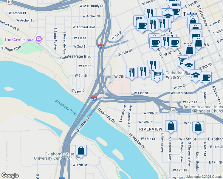 map of restaurants, bars, coffee shops, grocery stores, and more near 901 South Lawton Avenue in Tulsa