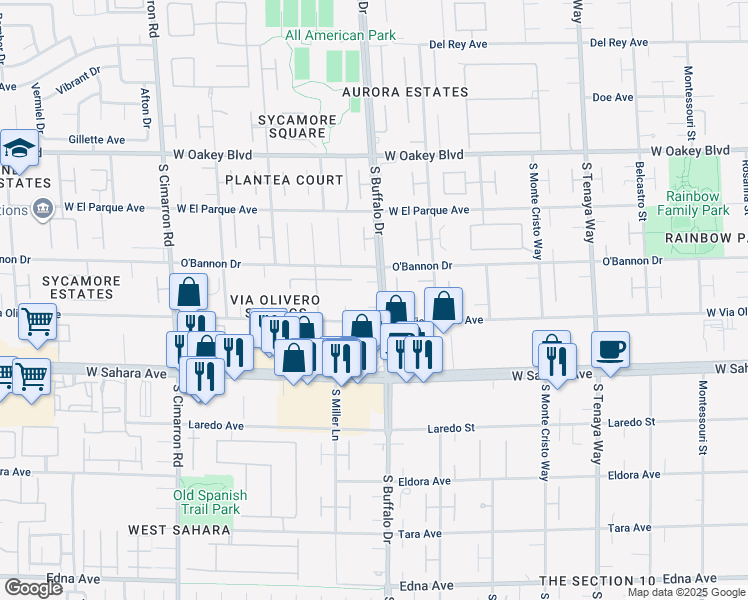 map of restaurants, bars, coffee shops, grocery stores, and more near 2255 South Buffalo Drive in Las Vegas
