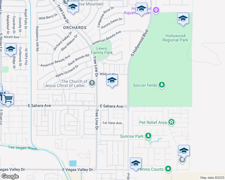 map of restaurants, bars, coffee shops, grocery stores, and more near 6500 East Sahara Avenue in Las Vegas