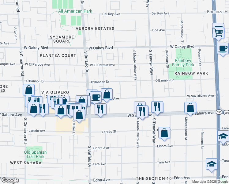 map of restaurants, bars, coffee shops, grocery stores, and more near 2221 South Pioneer Way in Las Vegas