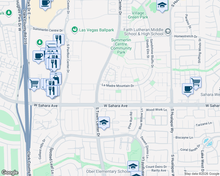 map of restaurants, bars, coffee shops, grocery stores, and more near 10585 Olympic Pine Drive in Las Vegas