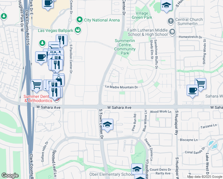 map of restaurants, bars, coffee shops, grocery stores, and more near 10585 Olympic Pine Drive in Las Vegas
