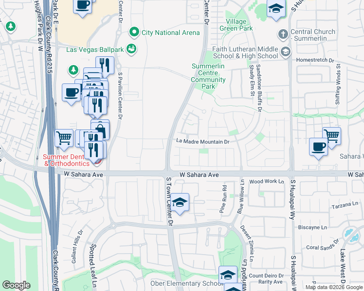 map of restaurants, bars, coffee shops, grocery stores, and more near 10585 Olympic Pine Drive in Las Vegas