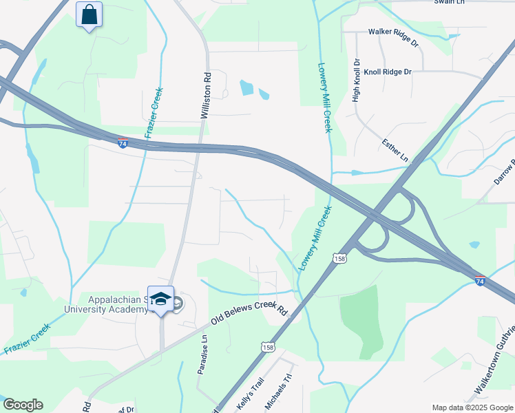 map of restaurants, bars, coffee shops, grocery stores, and more near 4730 Sudsbee Lane in Walkertown
