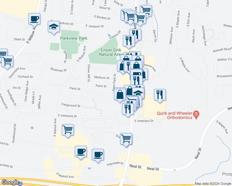 map of restaurants, bars, coffee shops, grocery stores, and more near 790 Dixie Park Drive in Cookeville