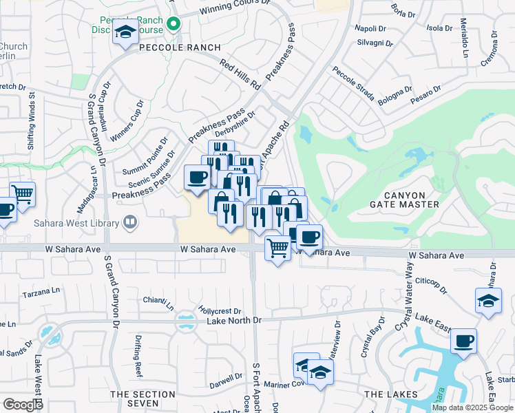 map of restaurants, bars, coffee shops, grocery stores, and more near 2200 South Fort Apache Road in Las Vegas