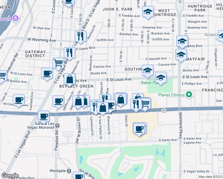 map of restaurants, bars, coffee shops, grocery stores, and more near in Las Vegas