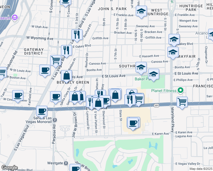 map of restaurants, bars, coffee shops, grocery stores, and more near in Las Vegas