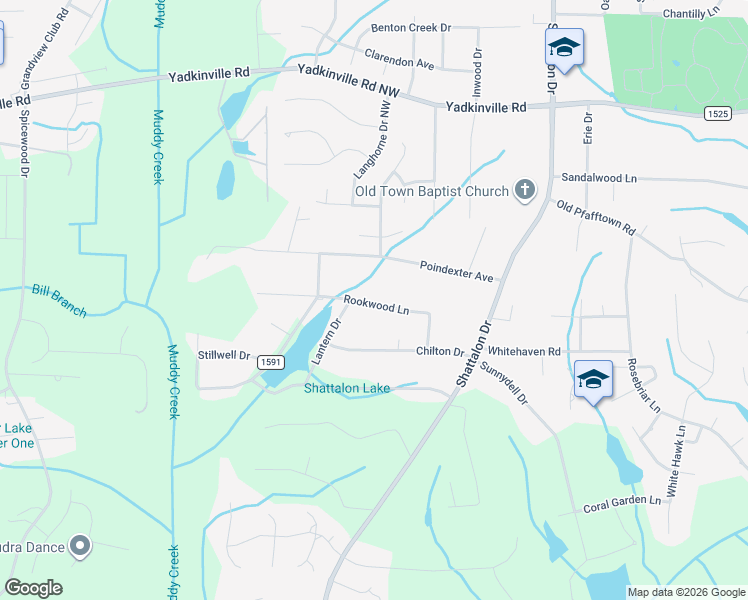 map of restaurants, bars, coffee shops, grocery stores, and more near 3949 Rookwood Lane in Winston-Salem