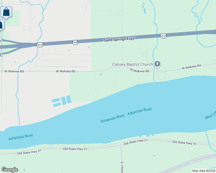 map of restaurants, bars, coffee shops, grocery stores, and more near 19440 West Wekiwa Road in Sand Springs