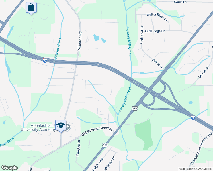map of restaurants, bars, coffee shops, grocery stores, and more near 4730 Sudsbee Lane in Walkertown