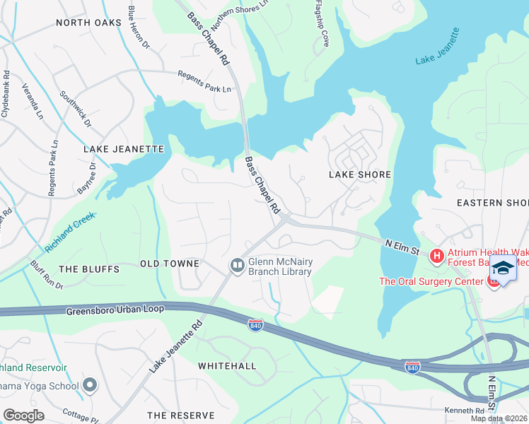 map of restaurants, bars, coffee shops, grocery stores, and more near 5005 Bass Chapel Road in Greensboro