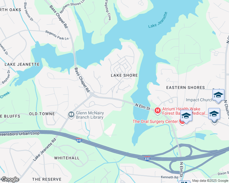 map of restaurants, bars, coffee shops, grocery stores, and more near 115 Checkerberry Lane in Greensboro