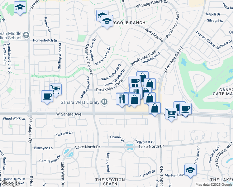 map of restaurants, bars, coffee shops, grocery stores, and more near 9550 West Sahara Avenue in Las Vegas