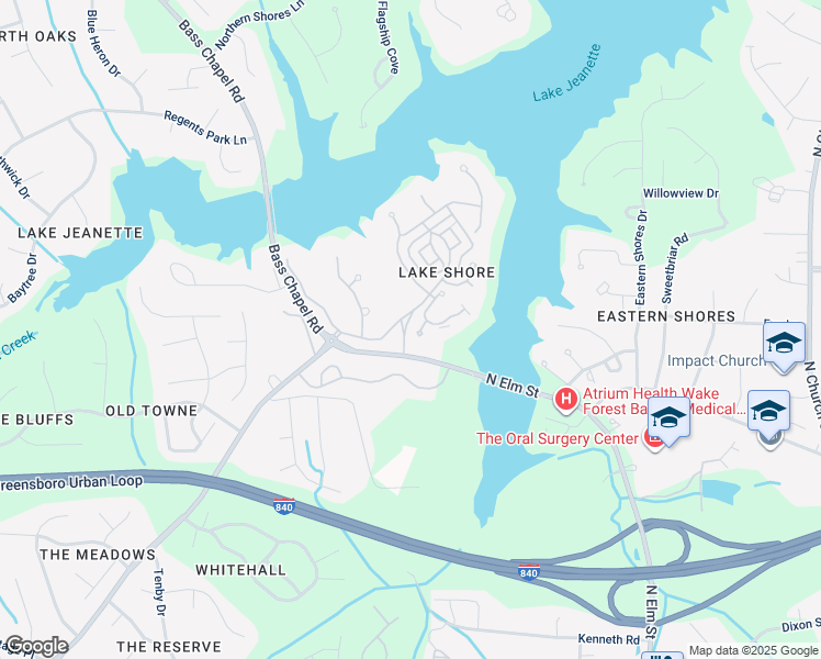 map of restaurants, bars, coffee shops, grocery stores, and more near 115 Checkerberry Lane in Greensboro
