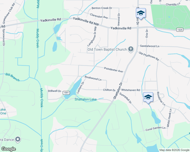 map of restaurants, bars, coffee shops, grocery stores, and more near 3949 Rookwood Lane in Winston-Salem