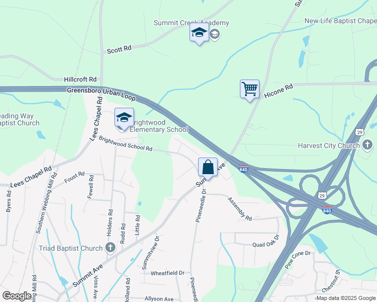 map of restaurants, bars, coffee shops, grocery stores, and more near 2004 Blue Rock Court in Greensboro