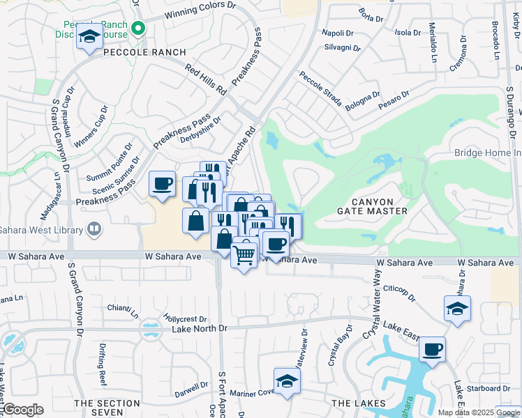 map of restaurants, bars, coffee shops, grocery stores, and more near 2200 South Fort Apache Road in Las Vegas