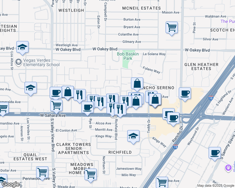 map of restaurants, bars, coffee shops, grocery stores, and more near 3004 El Camino Avenue in Las Vegas