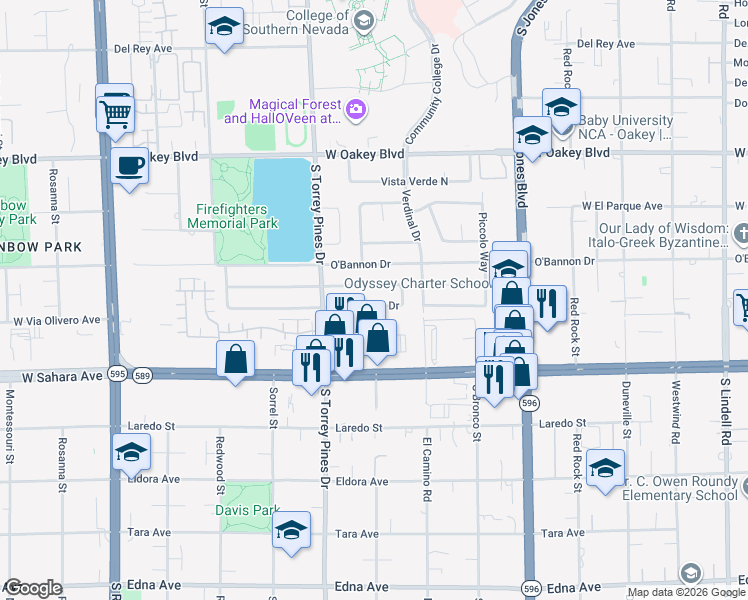 map of restaurants, bars, coffee shops, grocery stores, and more near 6321 Vicuna Drive in Las Vegas