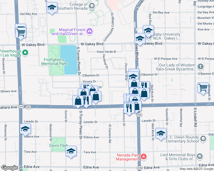 map of restaurants, bars, coffee shops, grocery stores, and more near 2200 Verdinal Drive in Las Vegas
