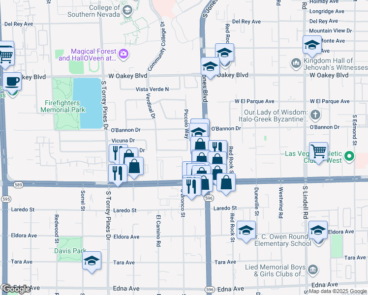 map of restaurants, bars, coffee shops, grocery stores, and more near 2251 South Jones Boulevard in Las Vegas