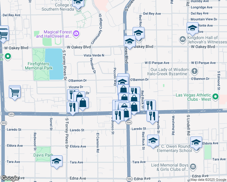 map of restaurants, bars, coffee shops, grocery stores, and more near 2201 Piccolo Way in Las Vegas