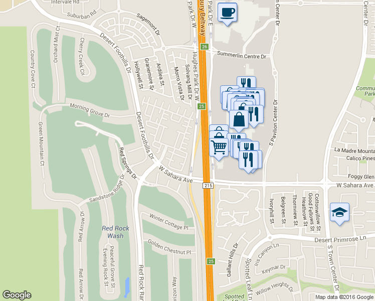 map of restaurants, bars, coffee shops, grocery stores, and more near 11220 Merado Peak Drive in Las Vegas