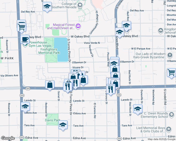 map of restaurants, bars, coffee shops, grocery stores, and more near 6304 Peppermill Drive in Las Vegas