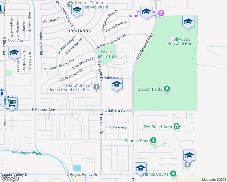 map of restaurants, bars, coffee shops, grocery stores, and more near 6500 East Sahara Avenue in Las Vegas
