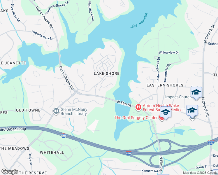 map of restaurants, bars, coffee shops, grocery stores, and more near 8 Indigo Lake Terrace in Greensboro