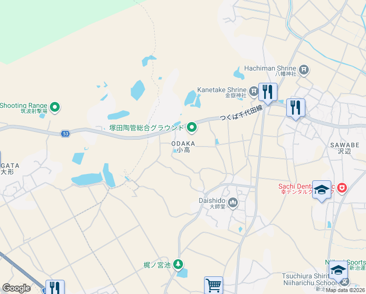 map of restaurants, bars, coffee shops, grocery stores, and more near in Tsuchiura