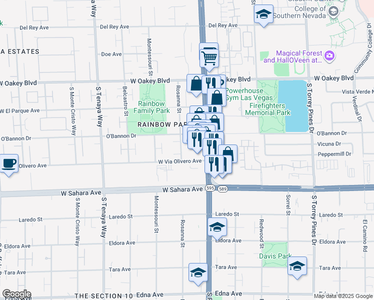 map of restaurants, bars, coffee shops, grocery stores, and more near 2250 Rosanna Street in Las Vegas