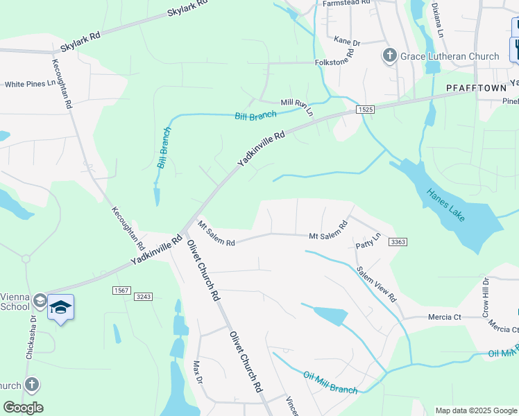 map of restaurants, bars, coffee shops, grocery stores, and more near 5305 Bracy Ridge Court in Pfafftown