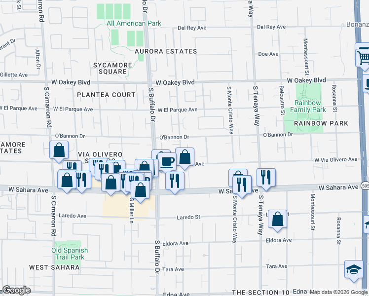 map of restaurants, bars, coffee shops, grocery stores, and more near 2205 Purple Majesty Court in Las Vegas