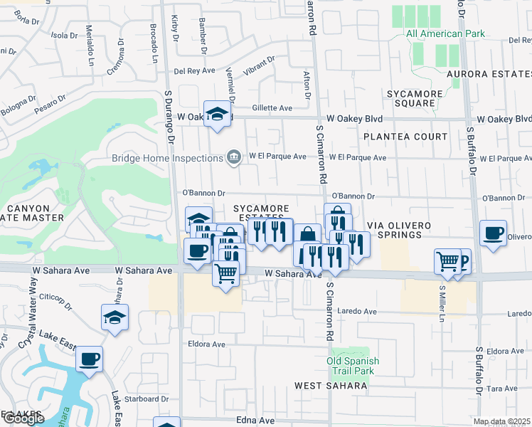 map of restaurants, bars, coffee shops, grocery stores, and more near 8309 Monarch Birch Avenue in Las Vegas