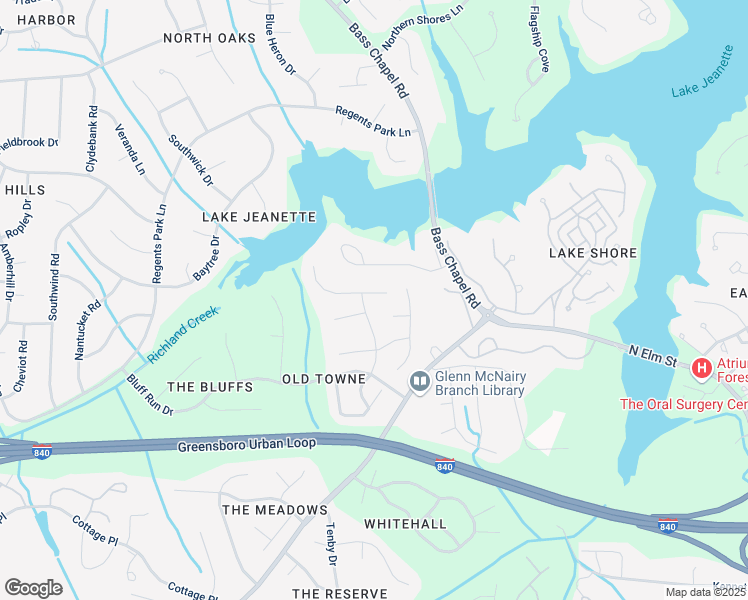 map of restaurants, bars, coffee shops, grocery stores, and more near 5005 Cobbler Ridge Court in Greensboro