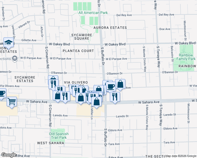 map of restaurants, bars, coffee shops, grocery stores, and more near 2101 South Buffalo Drive in Las Vegas