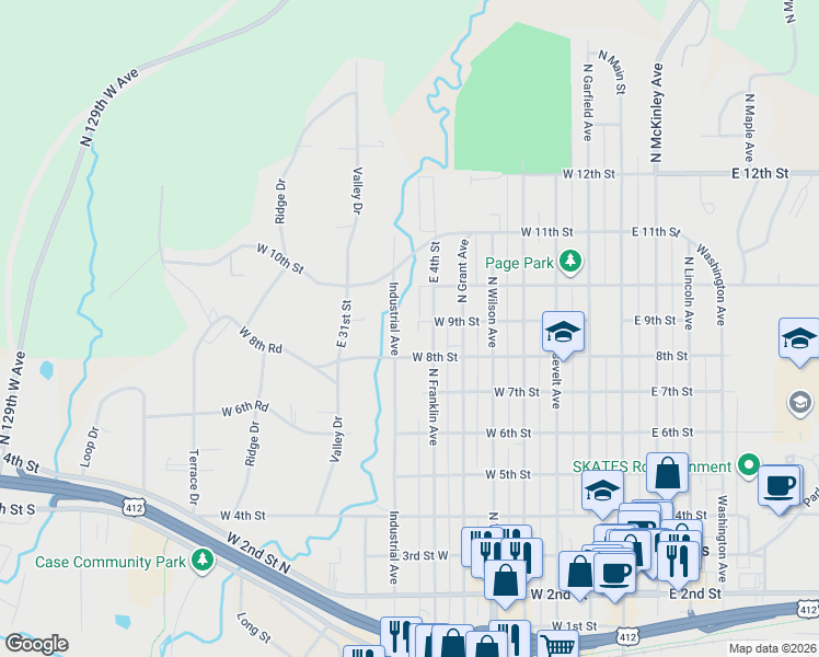 map of restaurants, bars, coffee shops, grocery stores, and more near 610 West 9th Street in Sand Springs
