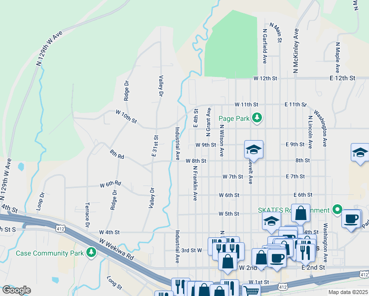 map of restaurants, bars, coffee shops, grocery stores, and more near 610 West 9th Street in Sand Springs